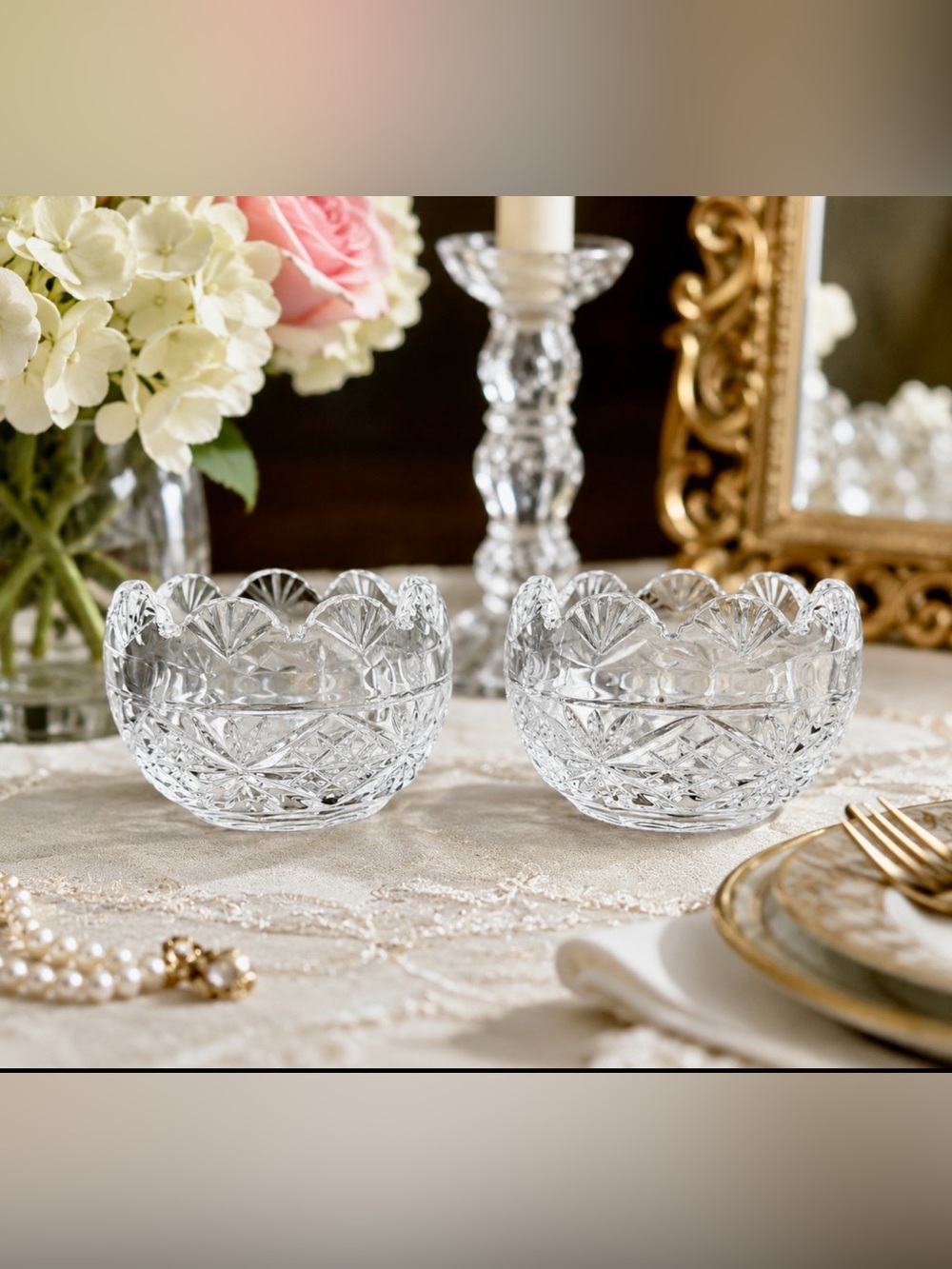 SET of 2 Vintage Marquis by Waterford "Regal" Lead Crystal Scallop Bowls w/Boxes